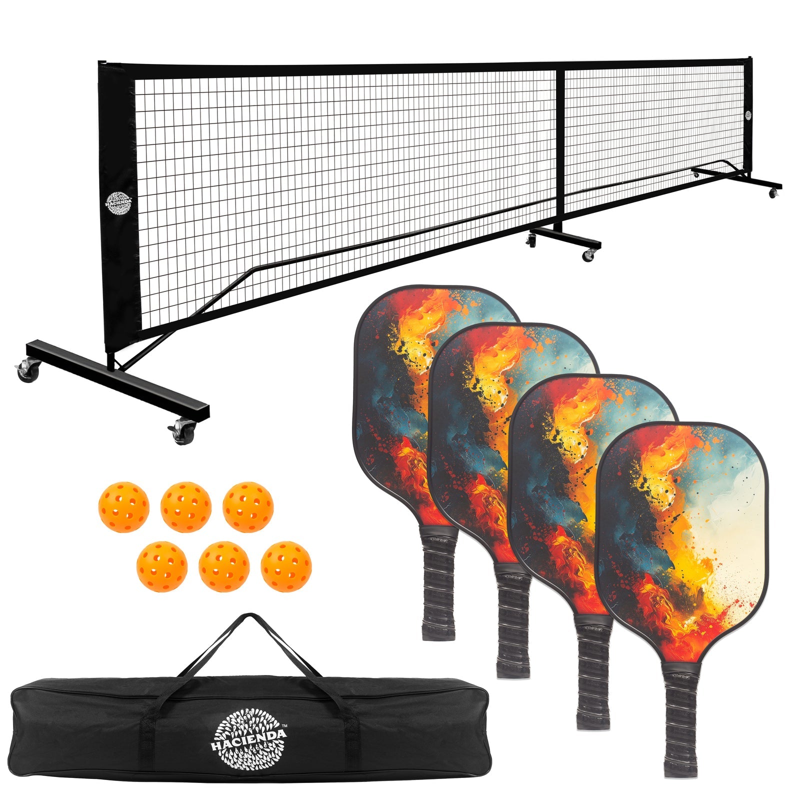 NNEDSZ Pickleball Set with 4 Paddles, 6 Balls, Net, and Carry Bag