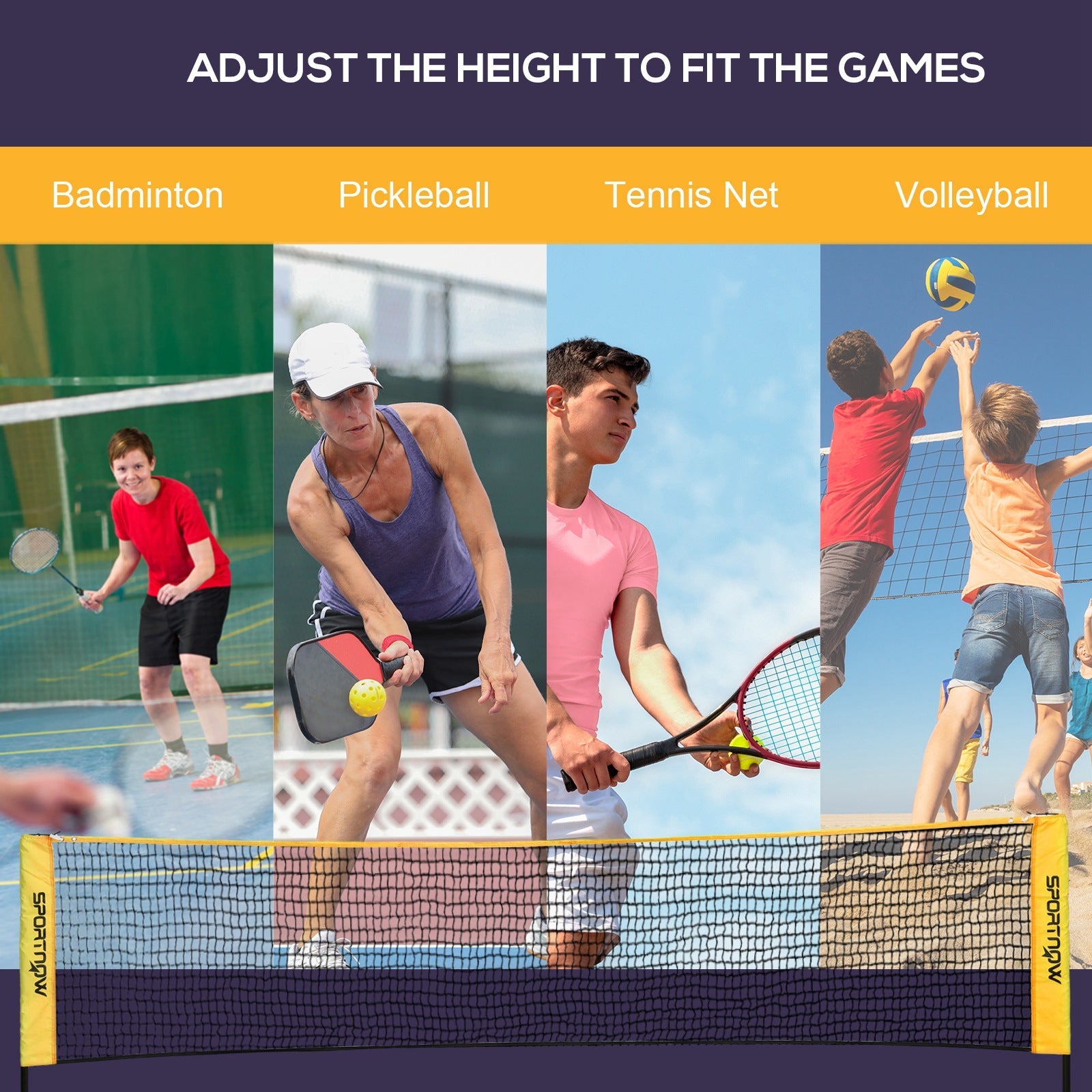 3(m) Badminton Net, Height Adjustable Outdoor Sports Net with Carry Bag, for Tennis, Pickleball and Volleyball