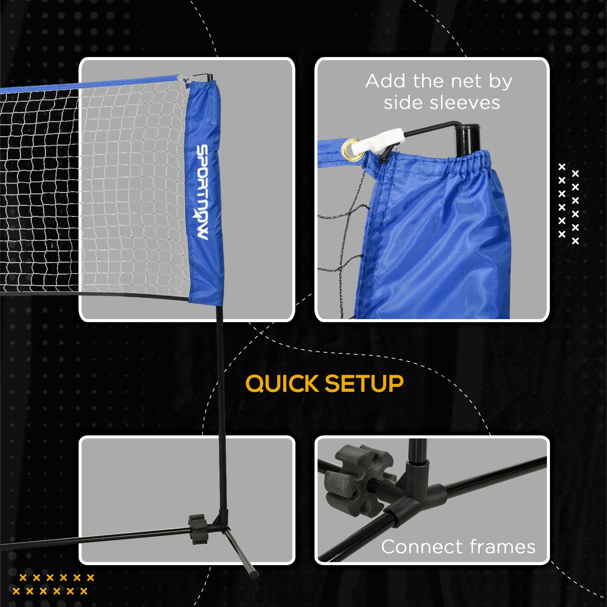 4m Badminton Net, Height Adjustable Outdoor Sports Net, with Carry Bag, for Tennis, Pickleball, Volleyball, Blue